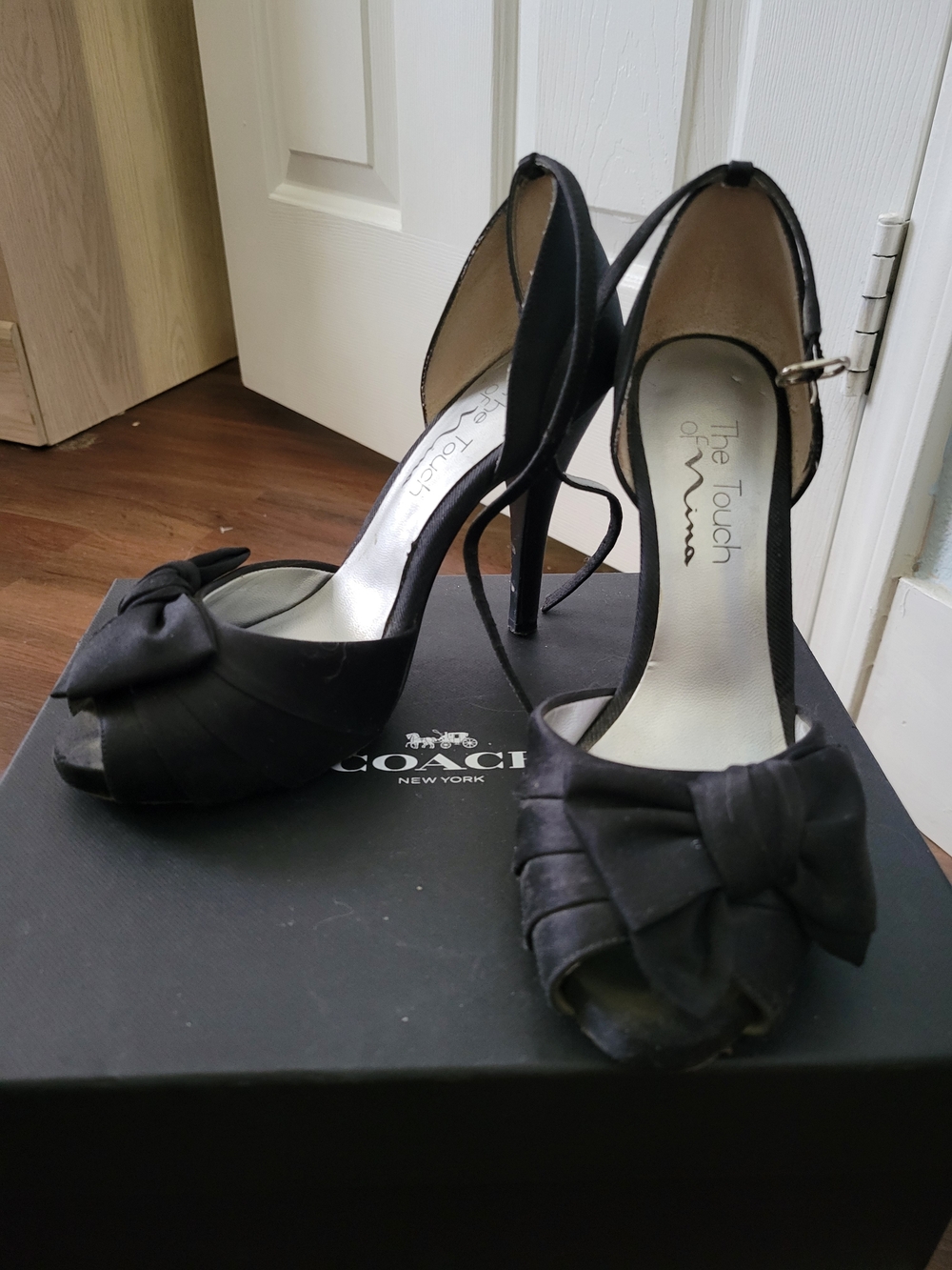 Black Peep-Toe Bow High Heels